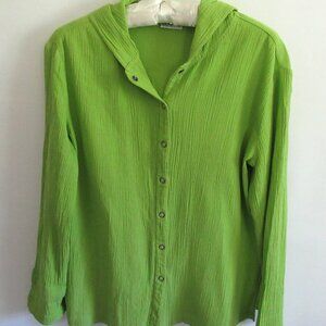 Chico's green gauze hooded long sleeve snap front shirt *Sz M*